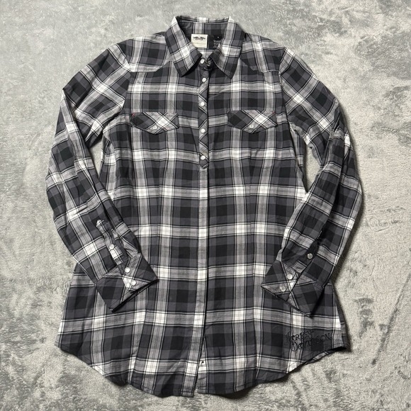 Harley-Davidson Tops - Harley Davidson Rhinestones Plaid Pearl Snap Button Pockets Shirt Women's Size S